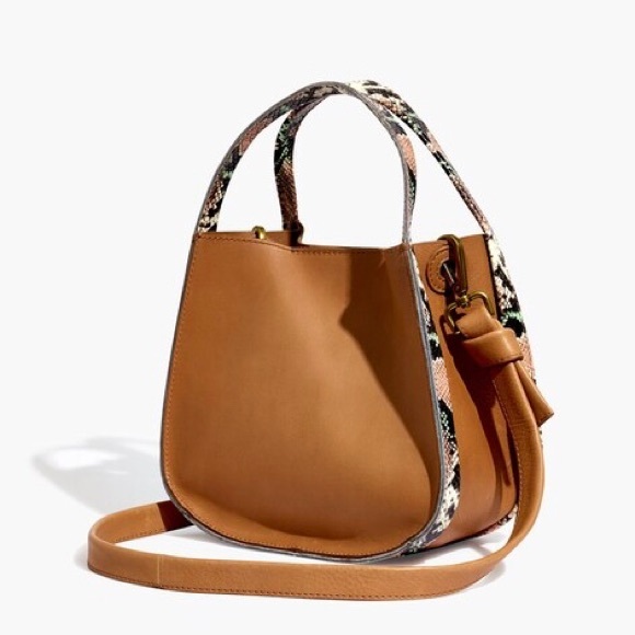 $158 NWT Madewell Sydney Tan Snake Embossed Leather Crossbody Satchel Bag
